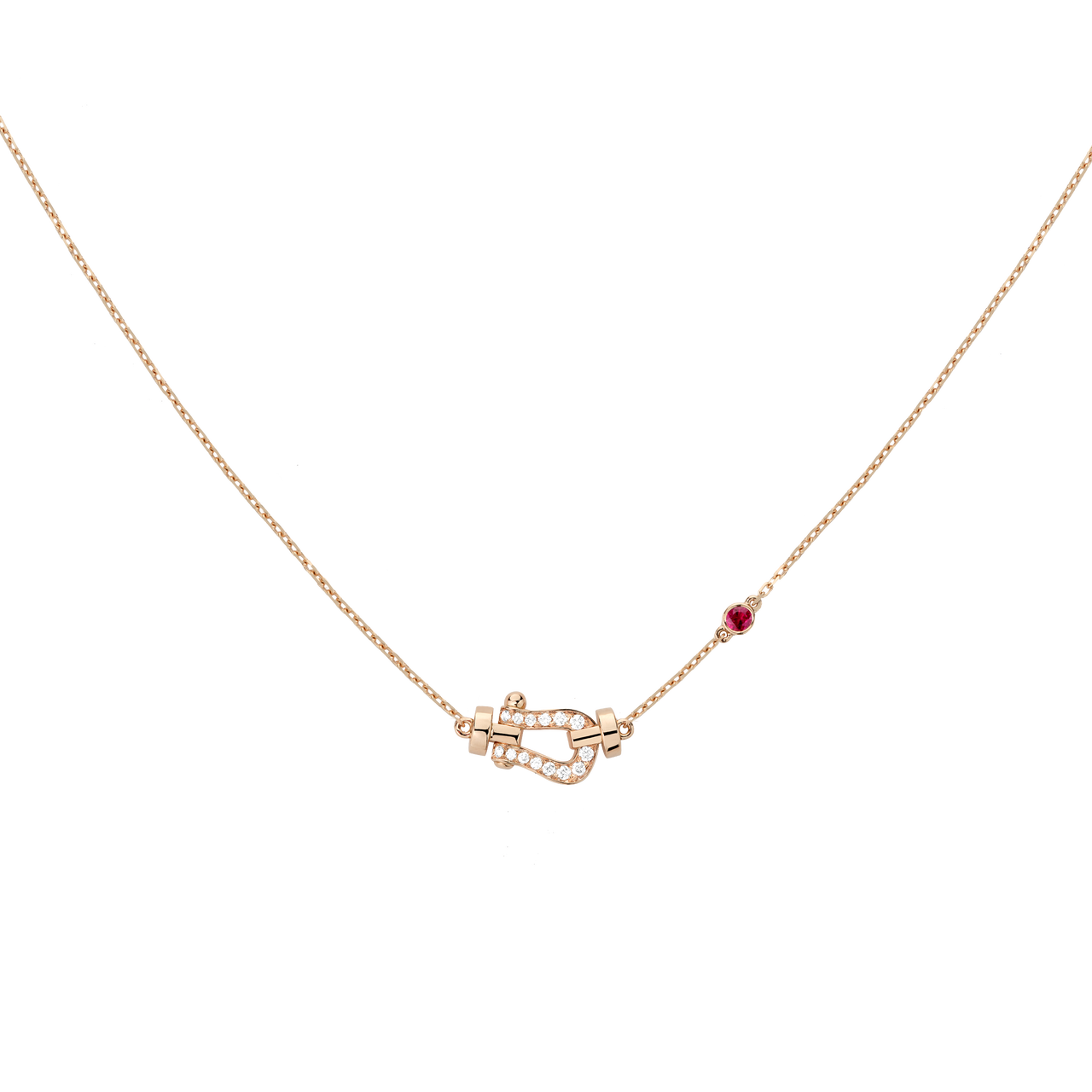 Small Fred Force 10 necklace in rose gold featuring diamonds and rubies image number 2